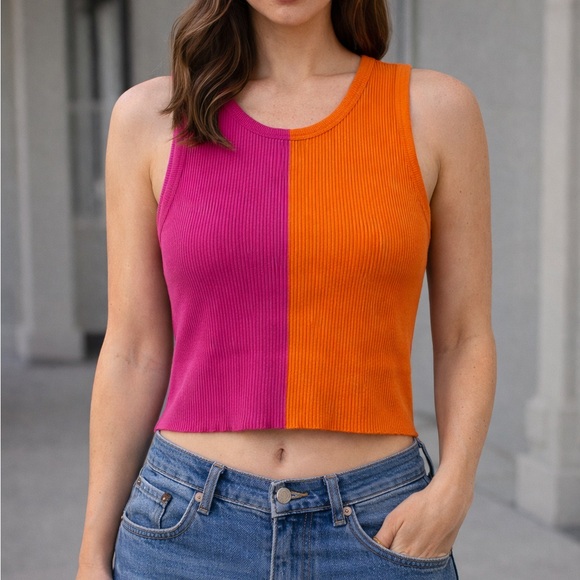 Say What? Tops - Say What? Pink and Orange Colorblock Crop Top